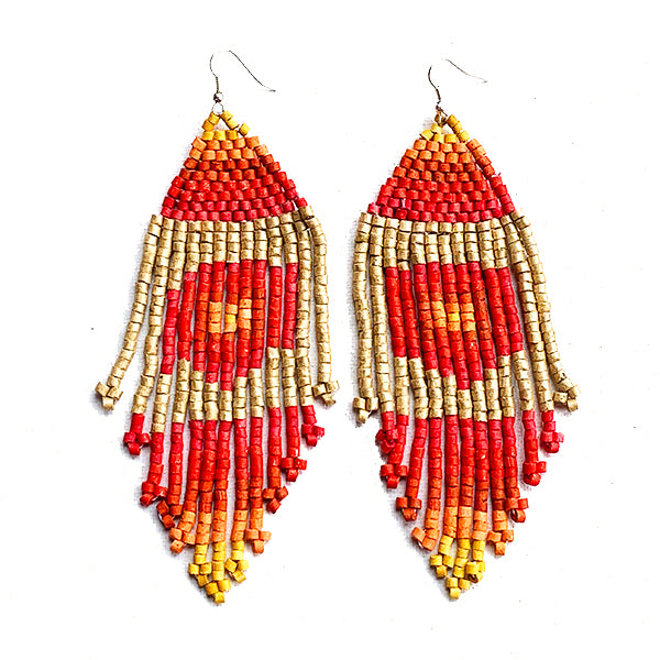 Antique Goldtone Red Fringe Earrings –